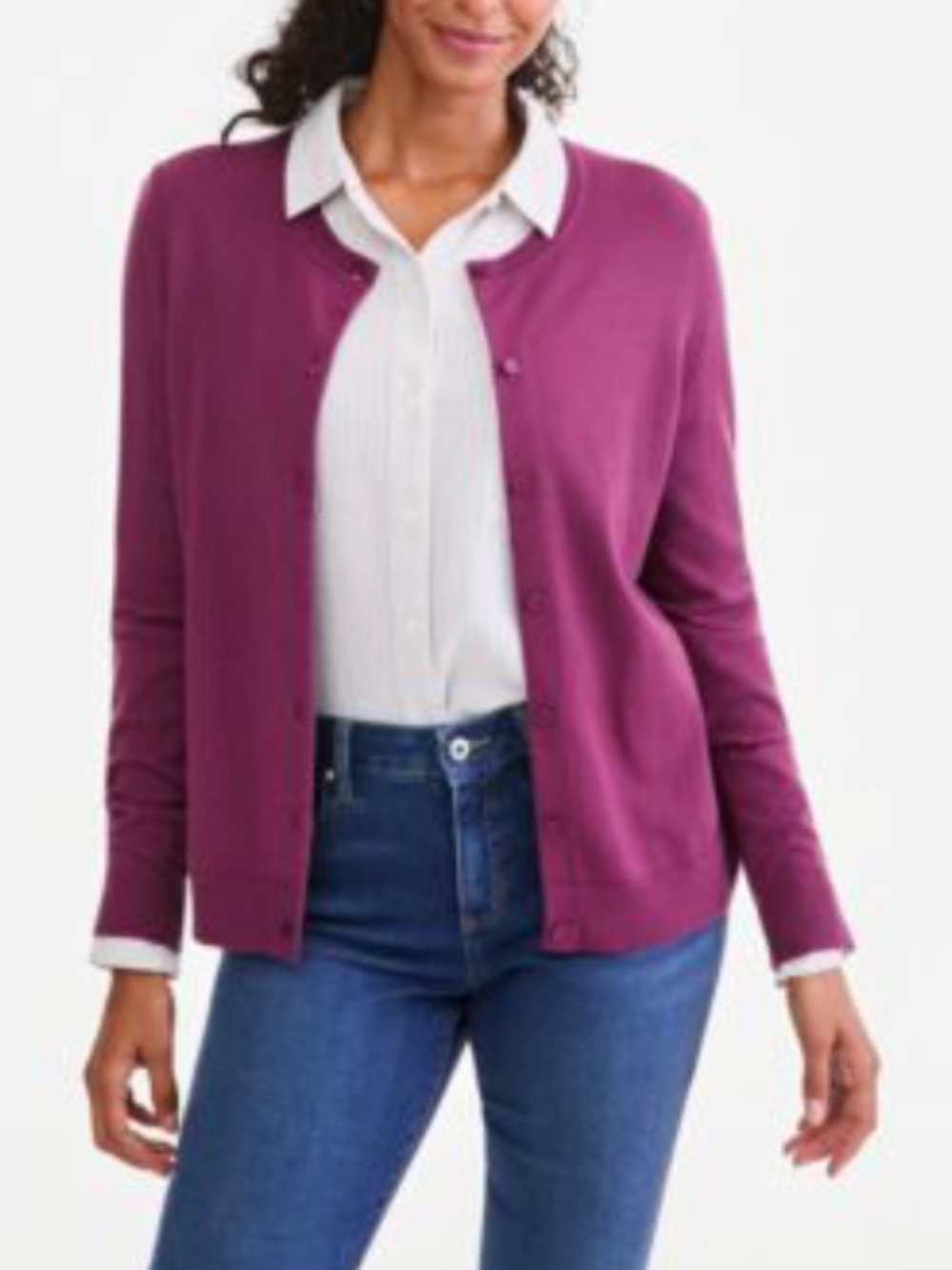 H&M Fuchsia Purple Button Up V-Neck Cardigan Knit Sweater Valentine's Day XS EUC
